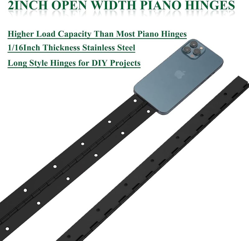 EVANCENT 4Pack Heavy Duty Piano Hinge, 2" Open Width x 16" Continuous Hinges, 0.06" Thick Stainless Steel with Holes, Black Furniture Hinges for Cabinet Door Cases Woodworking - Image 5